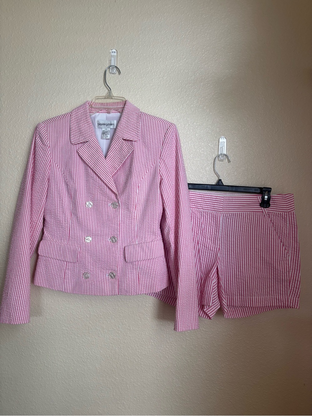 Bloomingdale's Pink & White Striped Double-Breasted Blazer and Short (J.Crew)Set